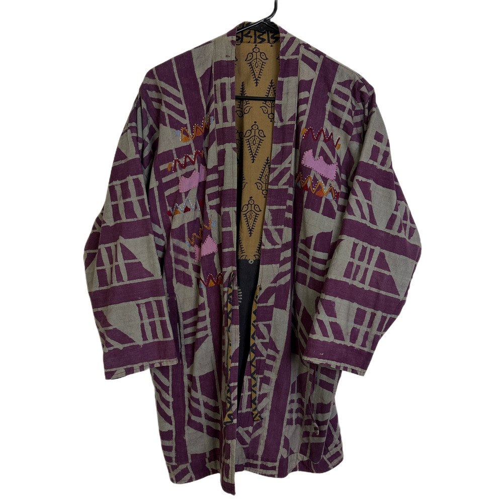 Handmade Jacket Art to Wear Top Womens OS Purple Reversible Patchwork Embroider